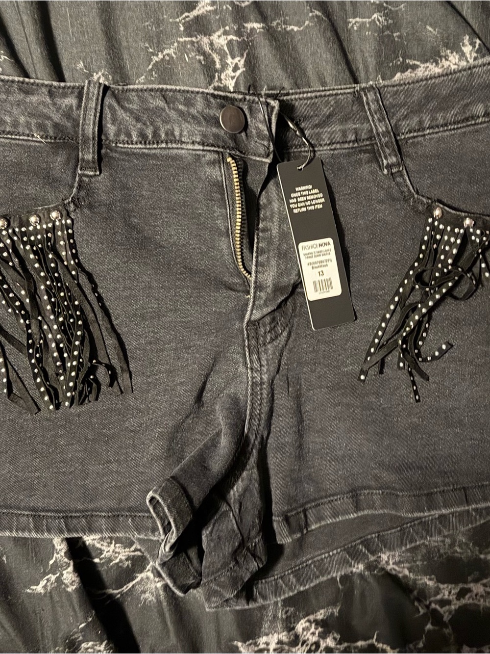 Fashion Nova Black Fringe Studded Shorts